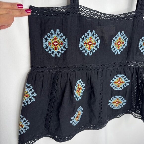 The Great. The Roam Top with Folklore Embroidery Black Size 0 Cowgirl Boho - Picture 4 of 11
